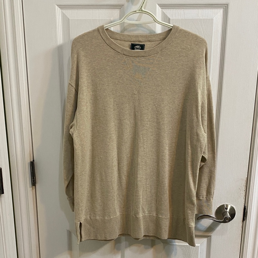 Roots Cotton Crew Neck Tan Sweater Oversized Women’s Size Small Fall Outdoor